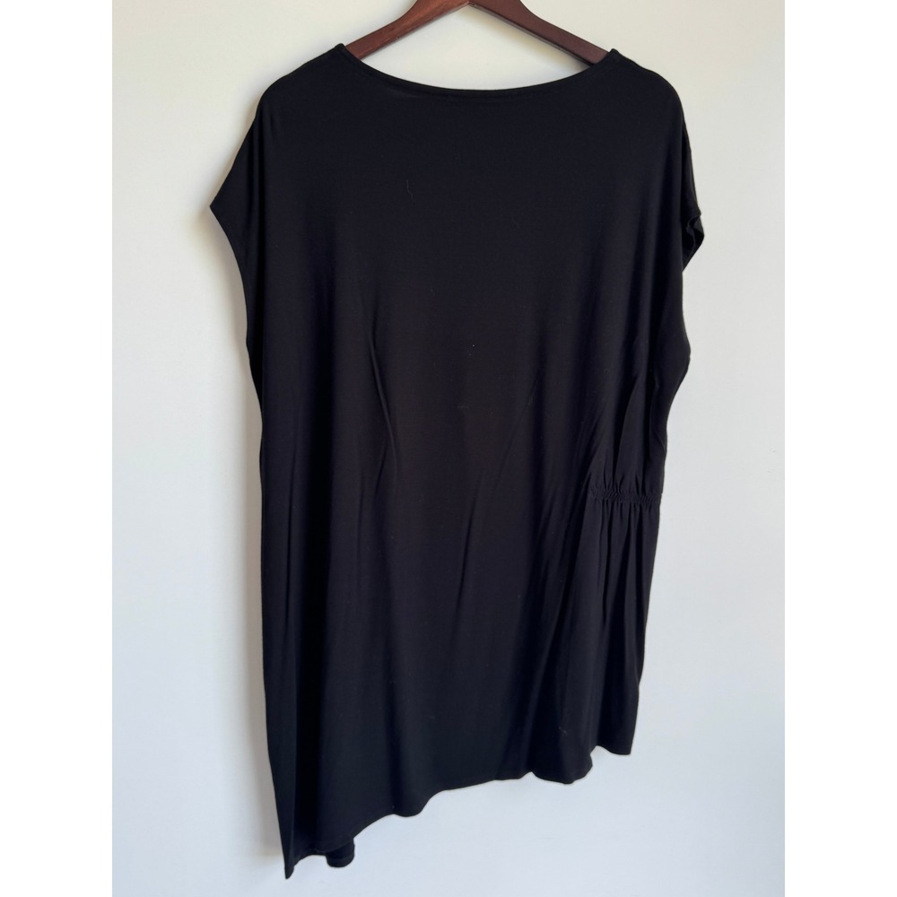 Eileen Fisher Black Asymmetrical Tunic Top XL Viscose Stretch Minimalist Blouse - Picture 4 of 7